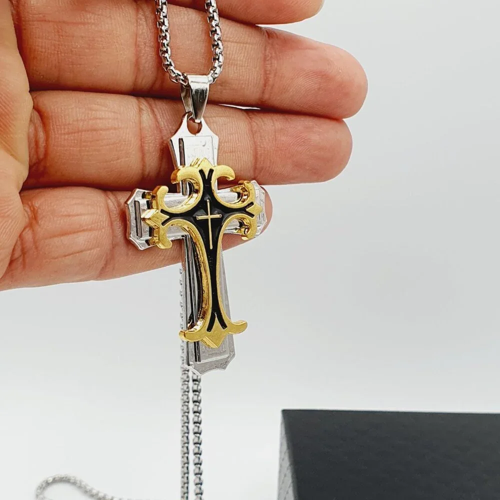 ❤️ Stainless Steel Retro Layered Cross Necklace , N90201P120